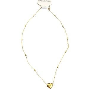 Gold Heart Pendant Necklace with Beaded Chain